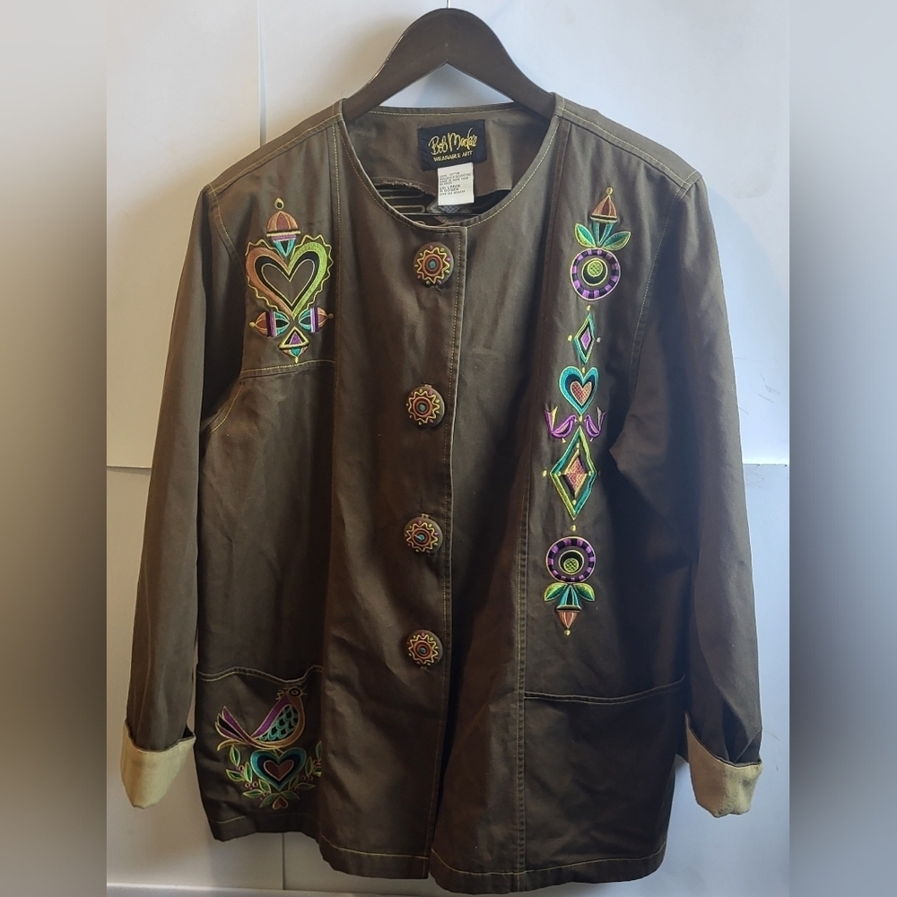 Bob‎ Mackie,Plus Size Wearable Art Shacket, Bohemian Designs  Buttons, Size Lg - Picture 1 of 11
